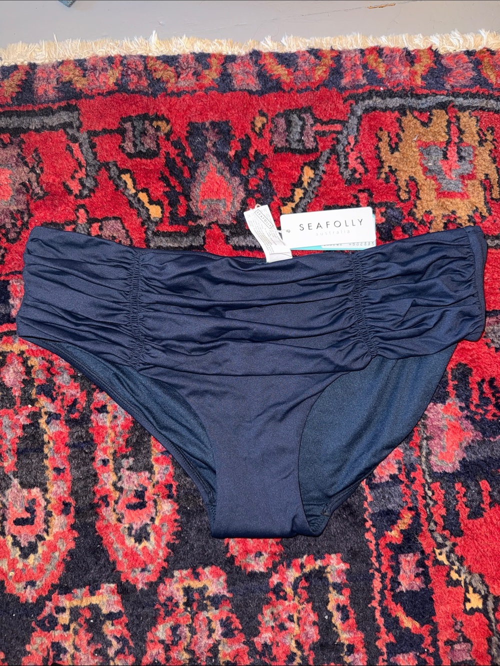 Seafolly Navy Ruched Bikini Bottom size 14 new with tags Australian
